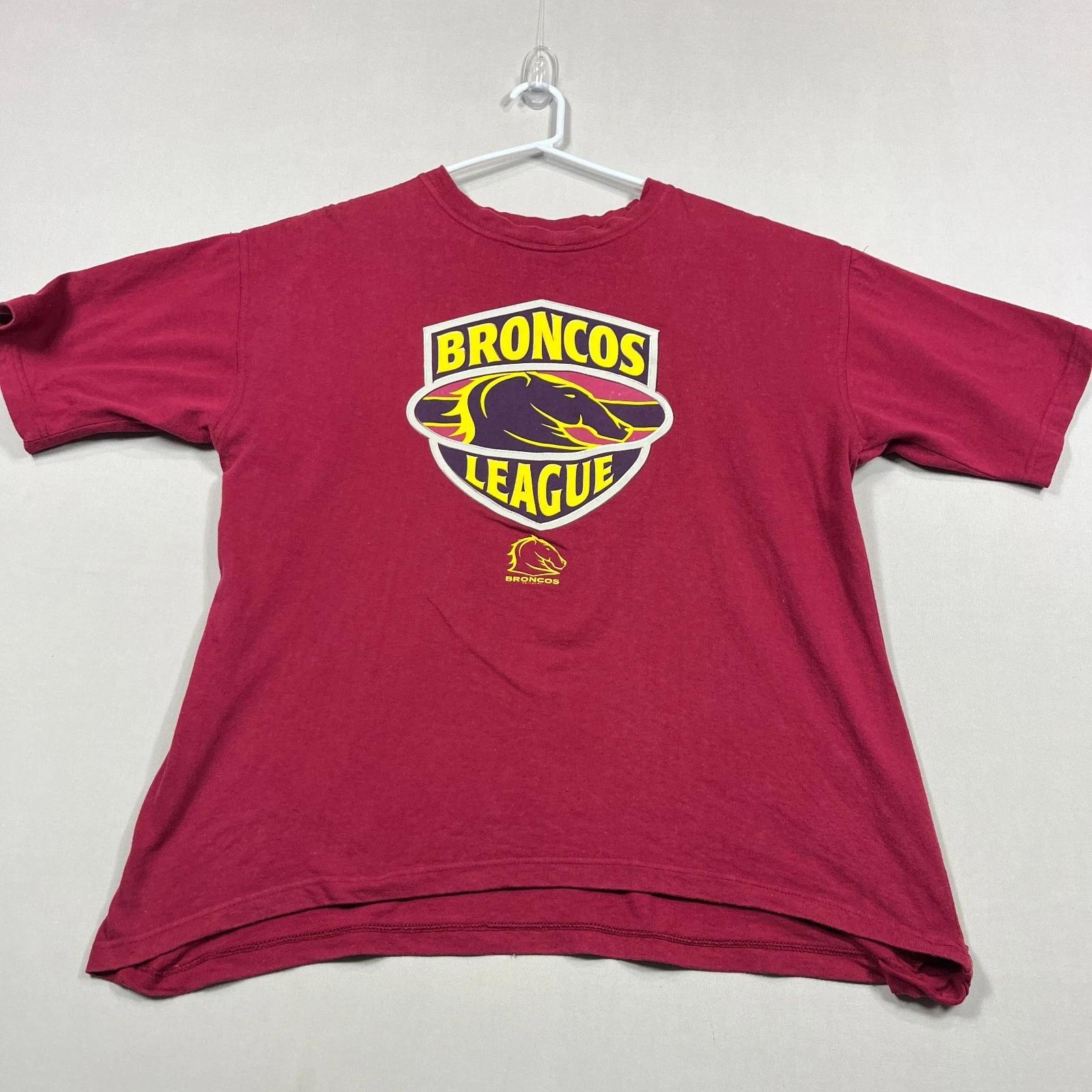 Vintage Brisbane Broncos NRL T Shirt Rugby League Top Heavy Mens XL S