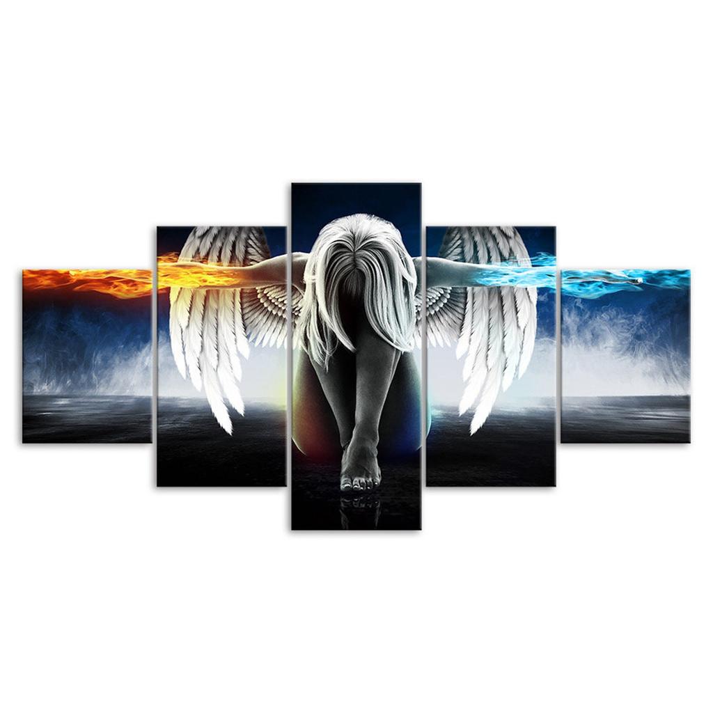 Angel Devil Girl Woman Poster 5 Piece Five Panel Wall Canvas Print Modern Art Picture Home Decor Gift For Him For Her