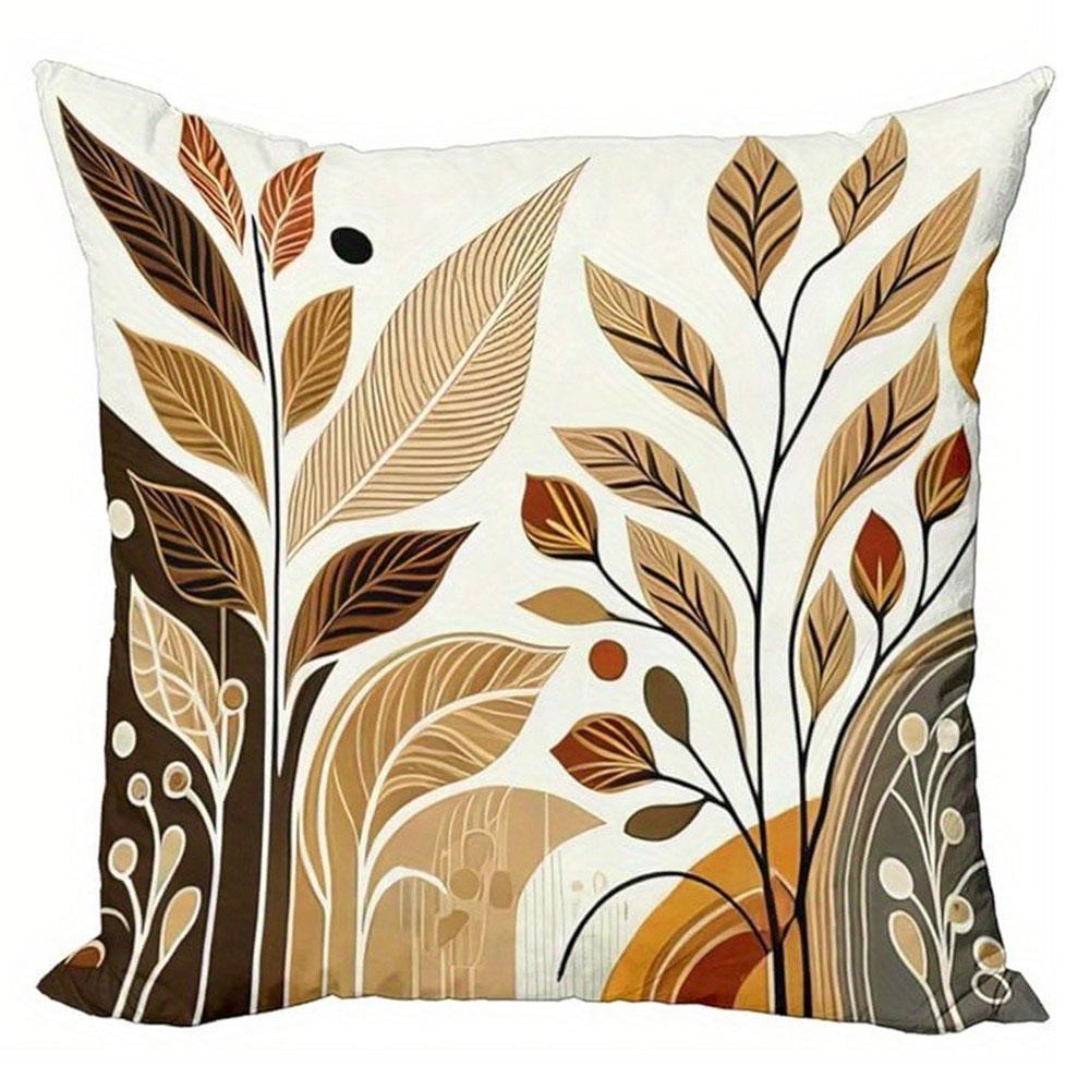 Brown Retro Plant - Style Pillowcasebedroom Living Room Sofa Home Decor Polyester Cushion Cover With Zipper