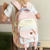 Simple Color Blocked Letter Print Student Backpack With Plush Pendant For Daily Use