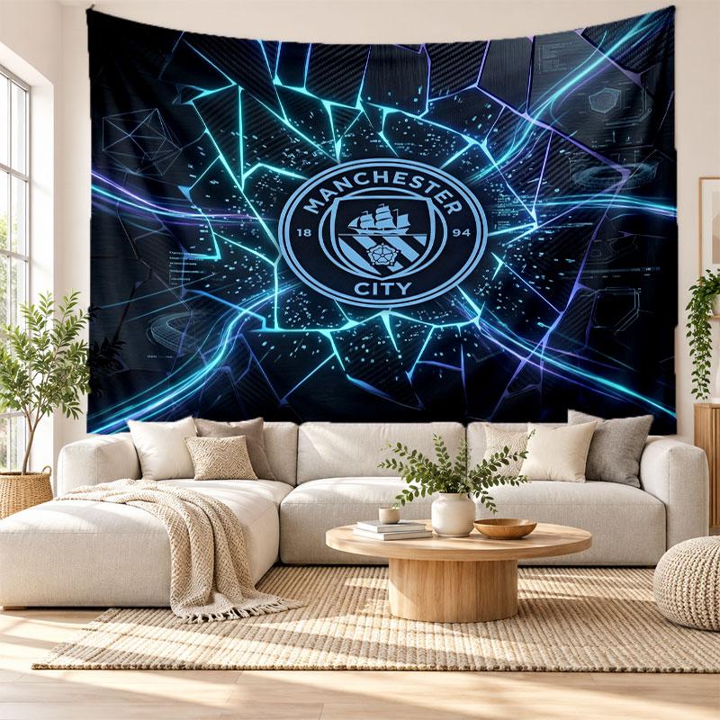 Arazzo da Parete Manchester City, Tessuto Morbido da Appendere, Sfondo Decorativo per Camera da Letto, Arte da Parete per la Casa