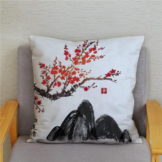45*45 Classical Ink Landscape Printing Pattern Cushion Cover Home Living Room Sofa Decoration Square Pillow Case