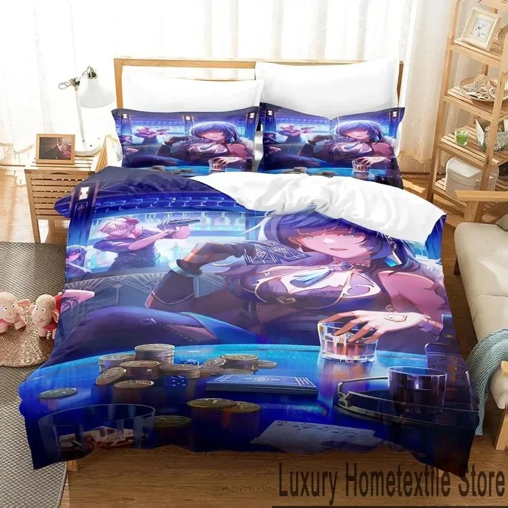 3D Print Anime Game Yelan Genshin Impact Bedding Set Boys Girls Twin Queen King Size Duvet Cover Pillowcase Bed Boys Adult