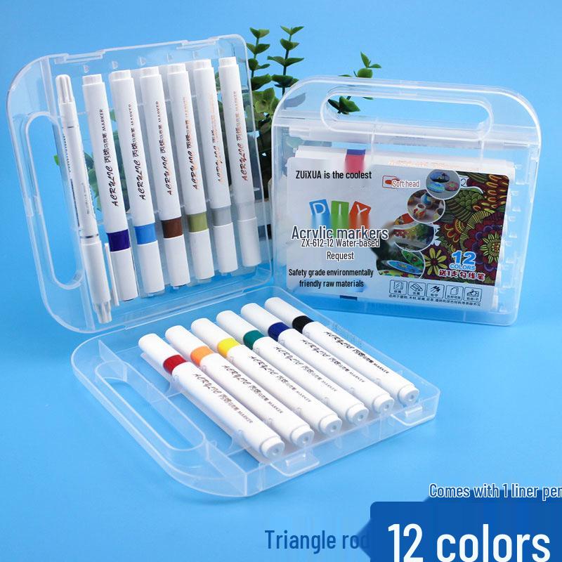 Acrylic Multicolor Marker Pen Set - Soft Tip for Kids  Drawing and DIY, with Triangular Holder