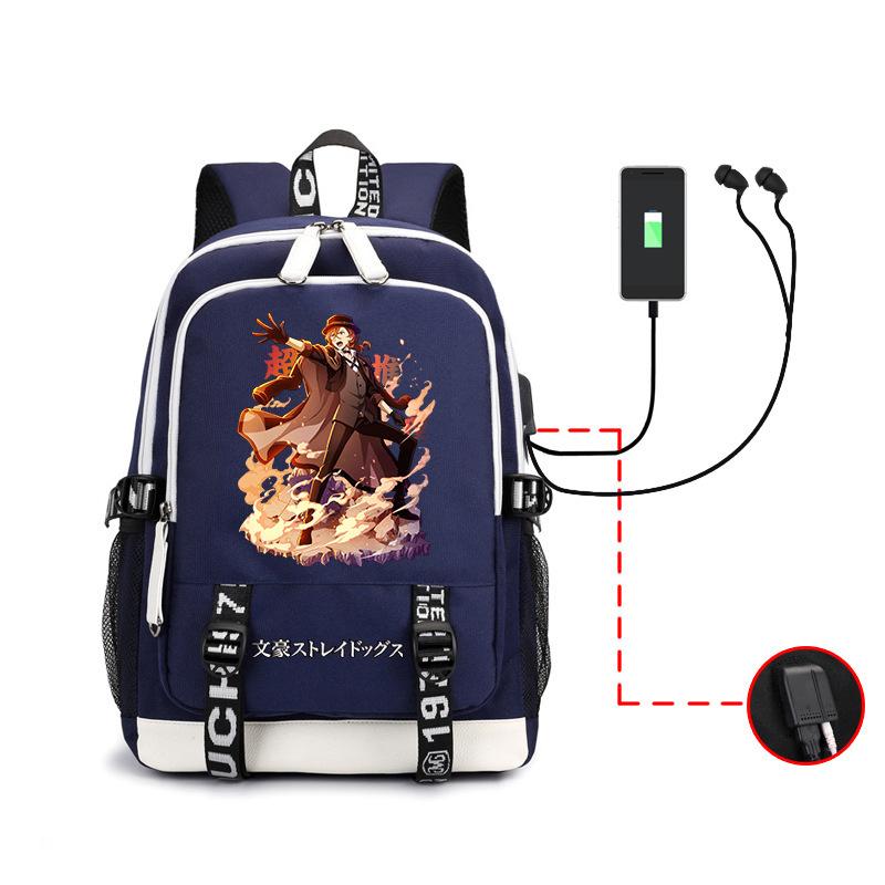 Anime Wenhao Wild Dog Men'S Backpack Usb Headset Backpack Student Outdoor Large Capacity Backpack