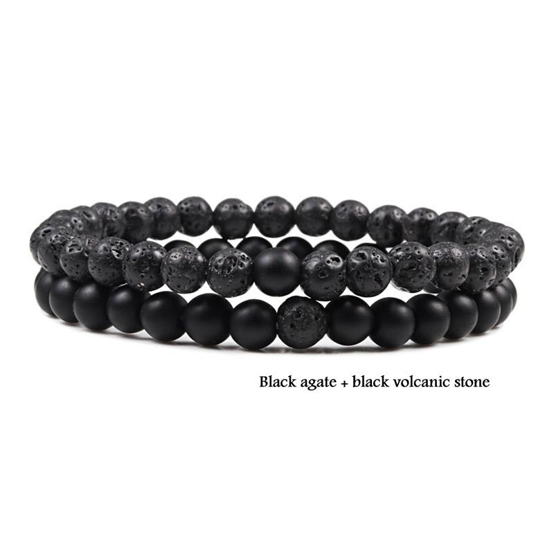 2 pieces/set of natural stone bracelet couple classic black matte blue malachite bracelet, suitable for men and women best gift
