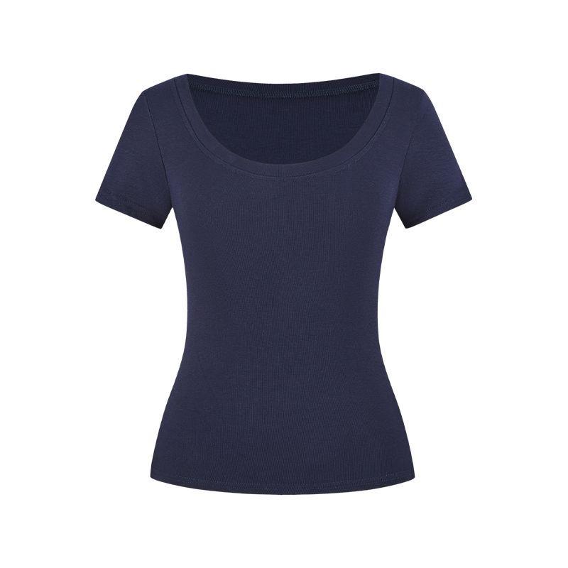 Dámské letní tričko z čisté bavlny s krátkým rukávem a výstřihem do U, slim fit, 2025