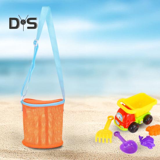 Netz-Strandtasche mit Schultergurt, großes Fassungsvermögen, Reißverschluss, Mehrzweck-Muschelhalter, Aufbewahrungseimer für Reisesandspielzeug