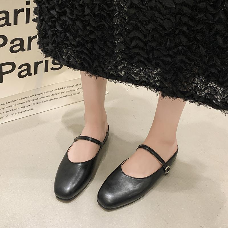Ladies Shoes 2024 Hot Sale Buckle Strap Women's Flats Fashion Shallow Daily Flats Women New Round Solid Toe Toe Cap Slippers