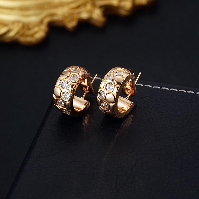 Luxuriöse vergoldete Zirkonia-Waben-Ohrklemmen: Einzigartiges Design Kreis-Ohrringe