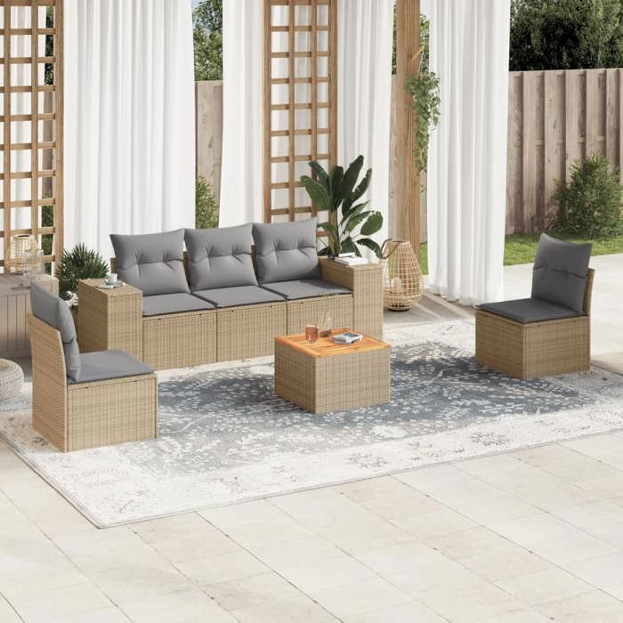 VidaXL Salon de Jardin avec Coussins 6 pcs, Canapés de Patio, Ensemble de Meubles, Mobilier de Terrasse Extérieur, Beige 3225387