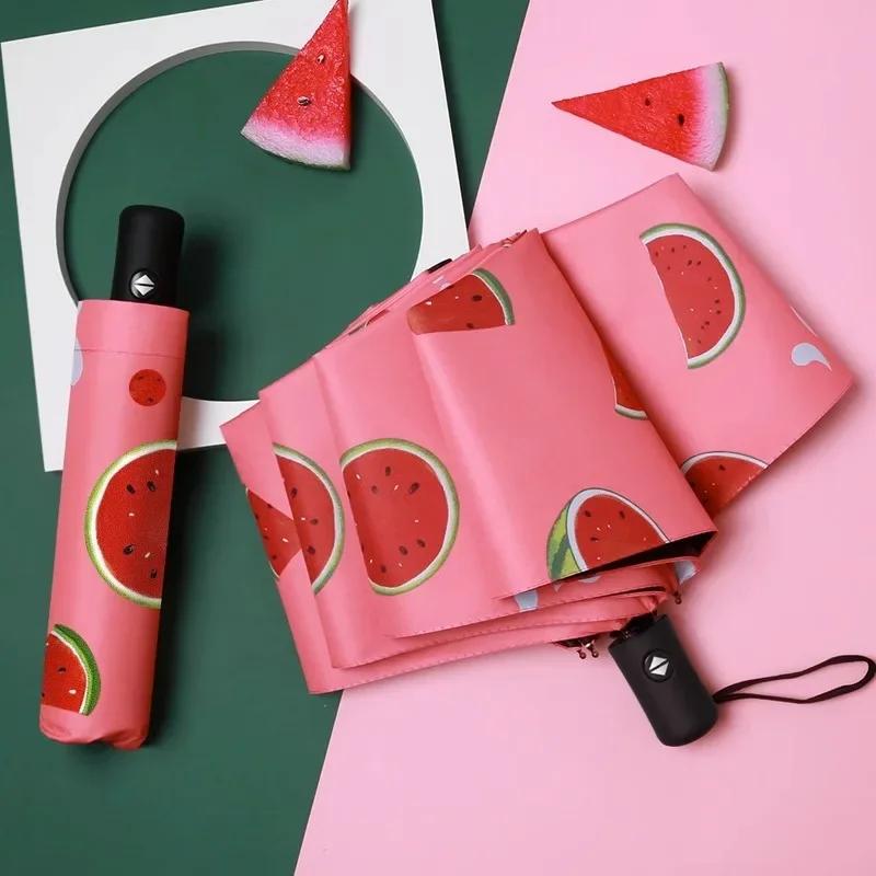 1pcs UV Sun Umbrella Compact Folding Travel Rain Umbrellas Auto Open and Close for Windproof Cute Fruit Watermelon Pattern New