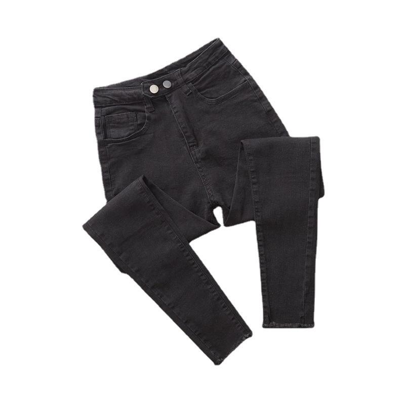 Women's High-Waisted Slimming Black Stretch Jeans – Slim-Fit, Versatile, Pencil Style, Nine-Point Length.