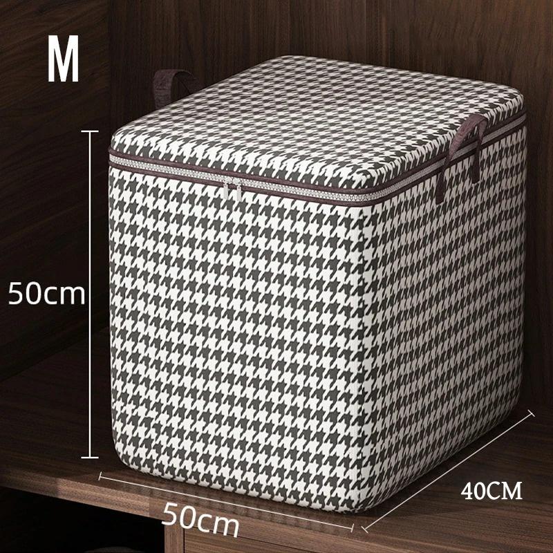

1PC Houndstooth Storage Bag Large Capacity Folding Clothes Portable Wardrobe Sorting Clothes Storage Box With Handle For Bedding