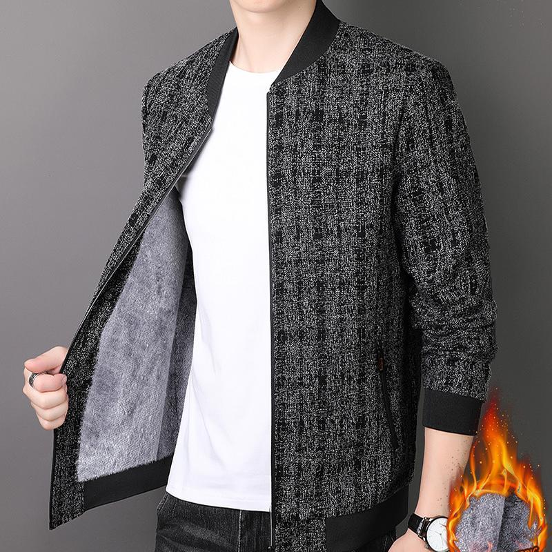 Men's Woolen Jacket Spring and Autumn Trend Casual Dad's Outfit  Plush Slim Fitting Baseball Collar Jacket  Men's Clothing