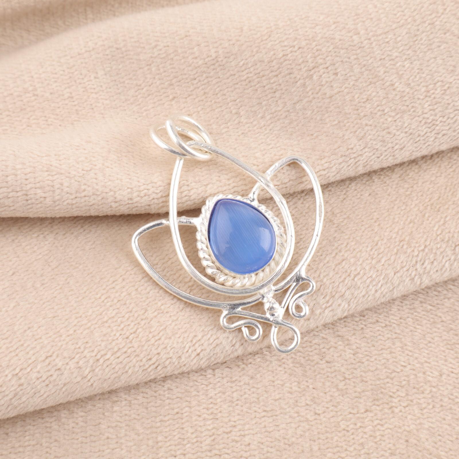 

Темно-синий камень «кошачий глаз» Ювелирные изделия из стерлингового серебра 925 пробы Ручная работа Цепочка Подвеска PP-38-46