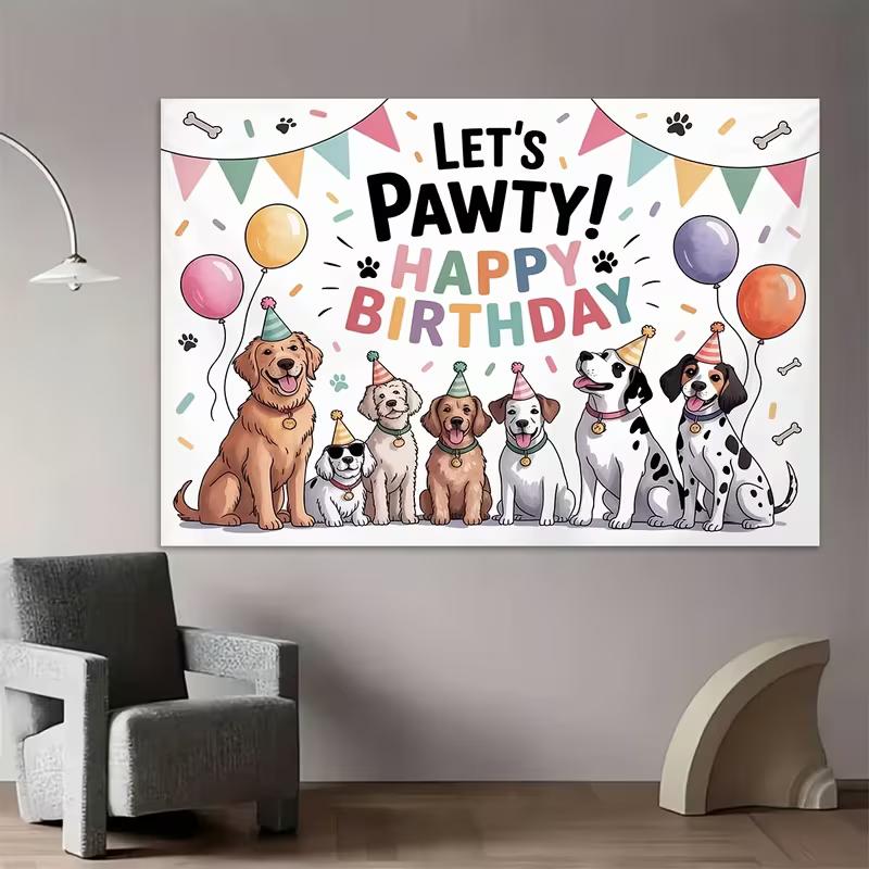 Sfondo 2D Carino Zampa di Cane Multi-Razza per Compleanni e Decorazioni per Bambini