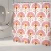 Pink Boho Flowers Shower Curtain - Vintage Floral Polyester, Waterproof Bathroom Decor with Hooks