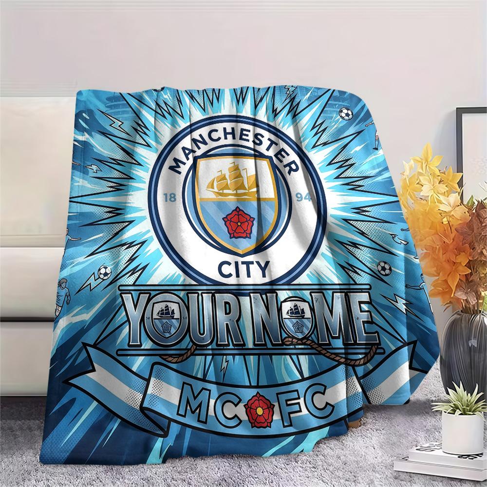Custom Name Manchester City2 Flannel Blanket, High Quality Comfortable for All Seasons, Home Decor, Warmth and Comfort
