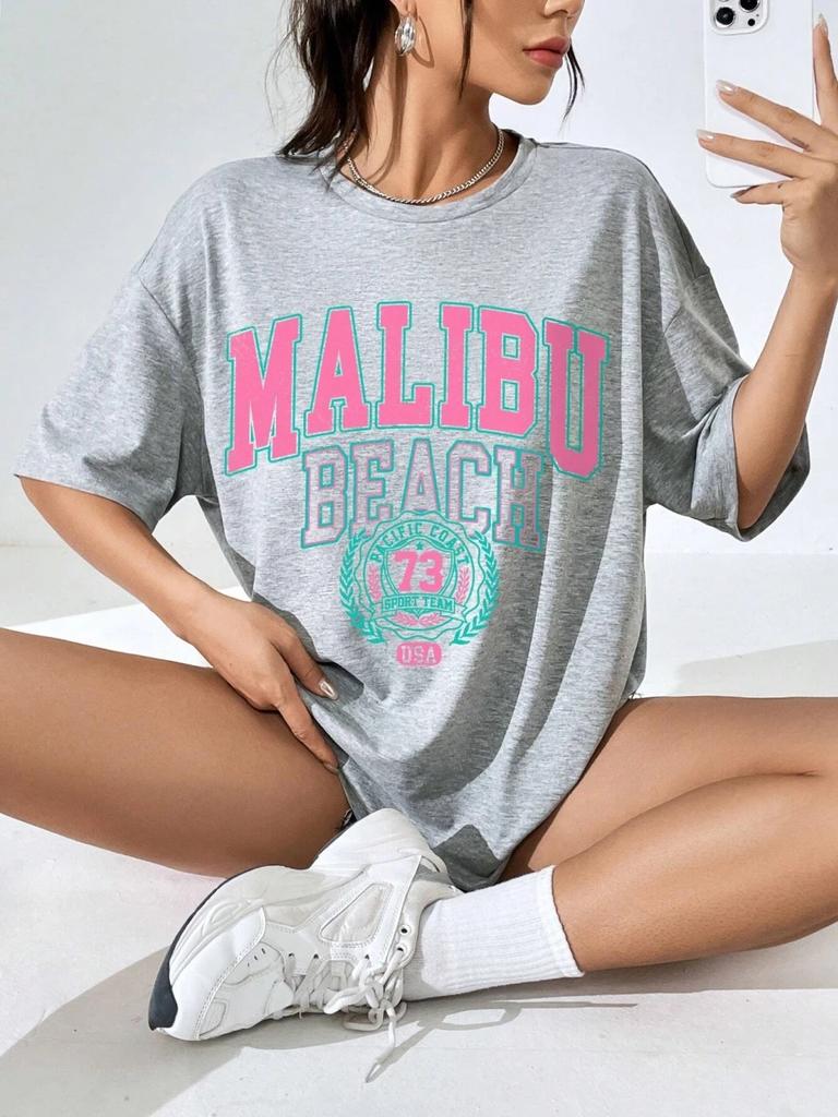 Malibu Beach Letter Print Dámské tričko Street Casual T-shirt Letter Brand Tee Clothing Hip Hop Prodyšná trička Dámské