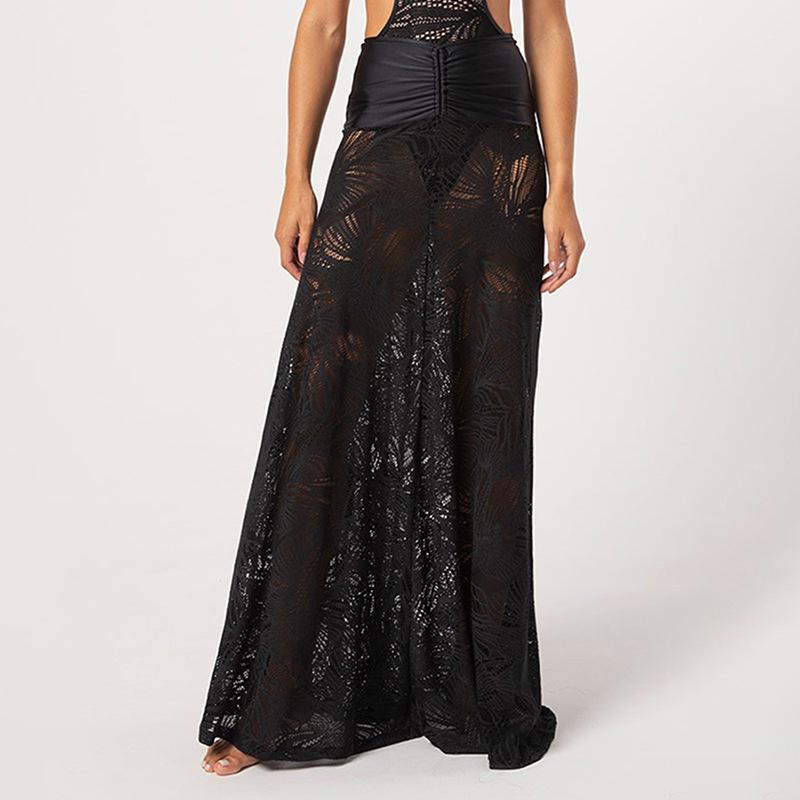 

Европейско-американская юбка для пляжа с высокой талией, однотонная, с вырезами для женщин Extra Large чёрный