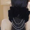 Cloth Bowknot Spring Clip Pearl Velvet Bow Hair Clip Cute   Girls