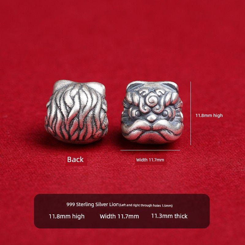

999 Pure Silver/Sterling Silver Money Drawing Pi Xiu Xingshi Ancient Silver Beaded Spacer Beads Woven Hand Strap Necklace Lanyard DIY Accessories One lion dance (left and right through holes)