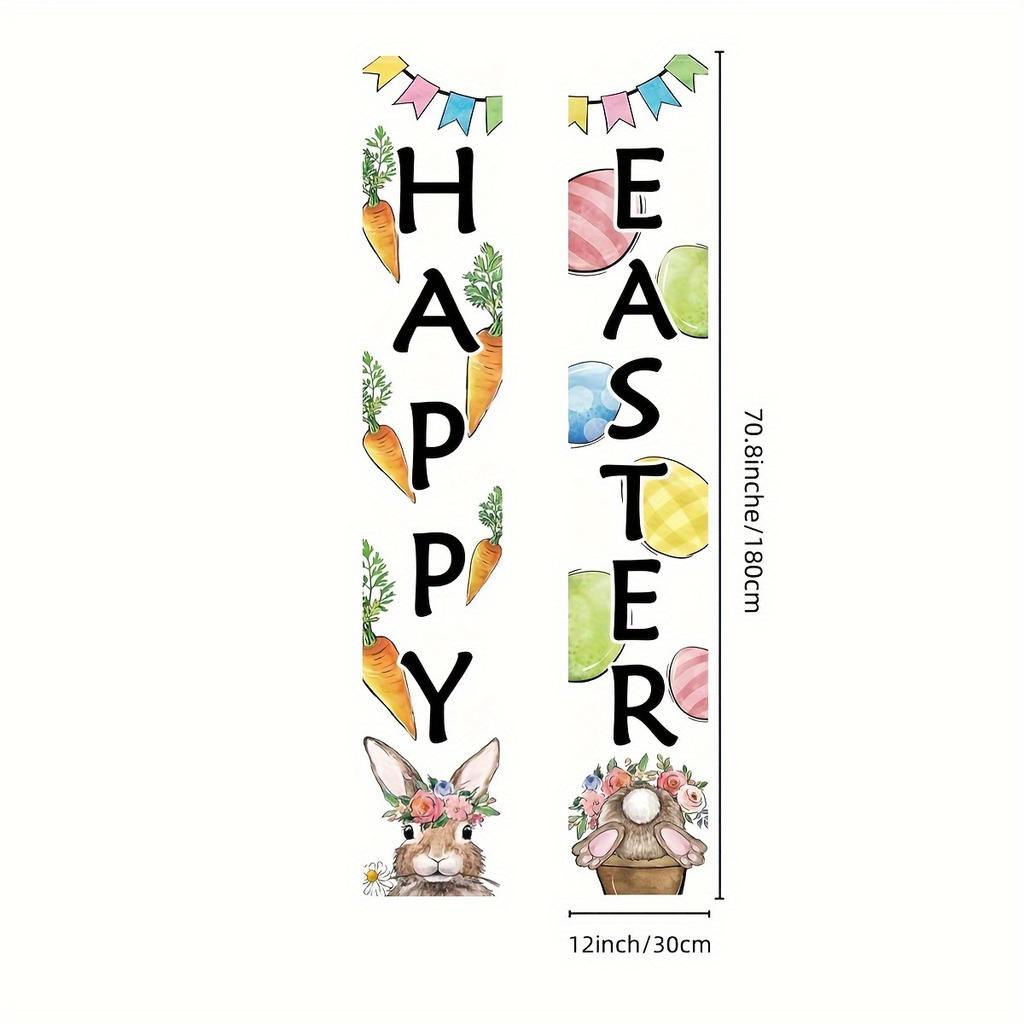 Easter Door Banner Bunny Eggs Rabbits 1 Pair Polyester 30.48x179.83cm Indoor Outdoor Decor