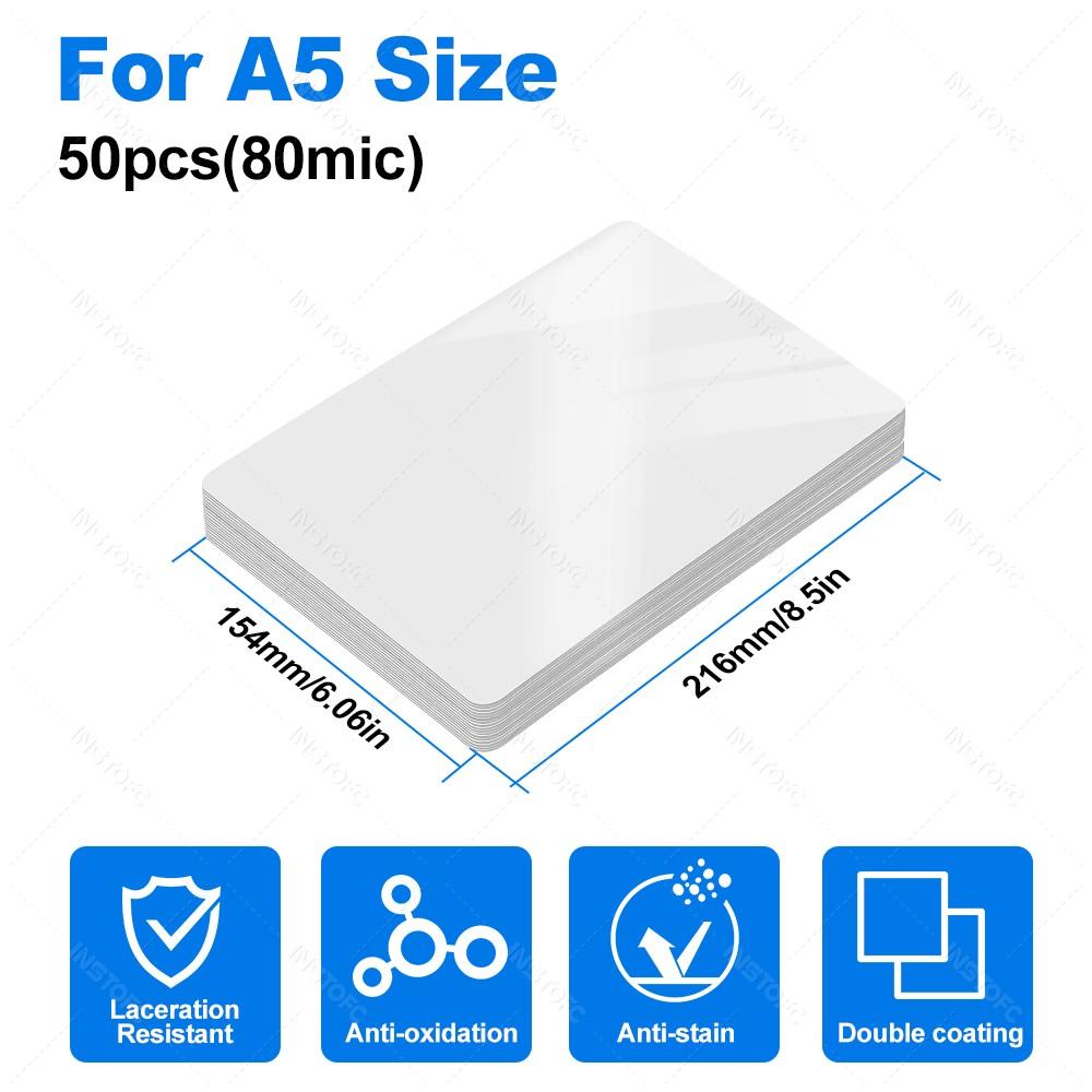 50sheets 80 Mic 3/5/6/inch Laminating Film PET EVA Plastic Film for Hot Laminator 3R 4R 5R A6 A5 A4 For Photo/Files/Card/Menu