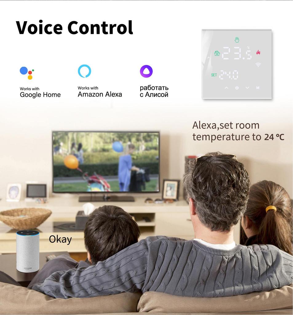 Tuya WiFi Smart touchscreen thermostaat Elektrische vloerverwarming Gasboiler / waterverwarming Temperatuurregelaar Alexa Voice App-bediening