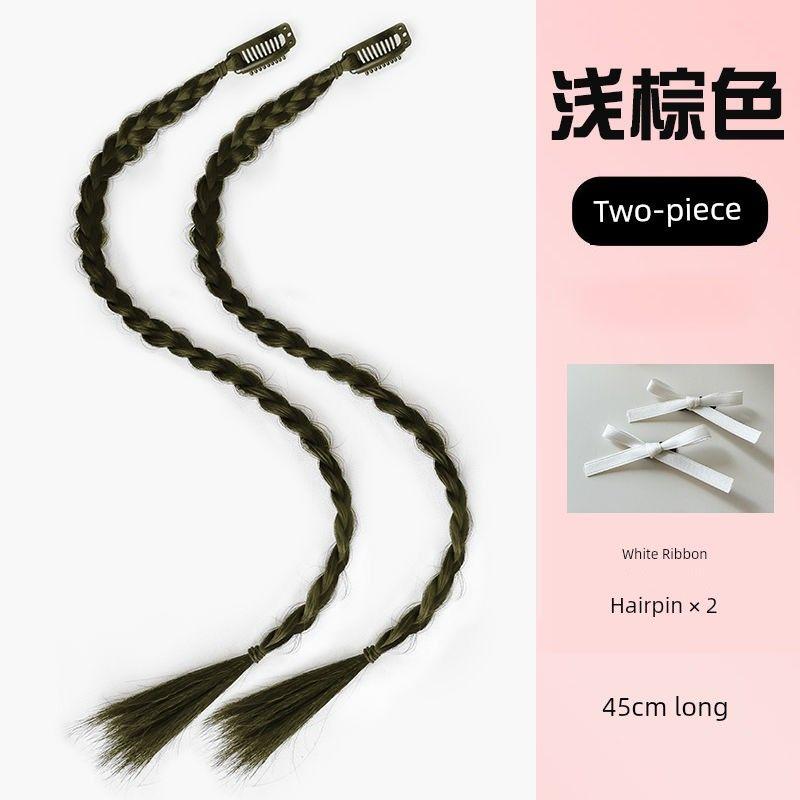 

False Braids Female Y2g Millennium Twist Braid Barrettes Sweet Cool Nature Boxing Braid Net Red Hot Girl Bangs Long Braid Sexy pure color paragraph [light brown] a pair
