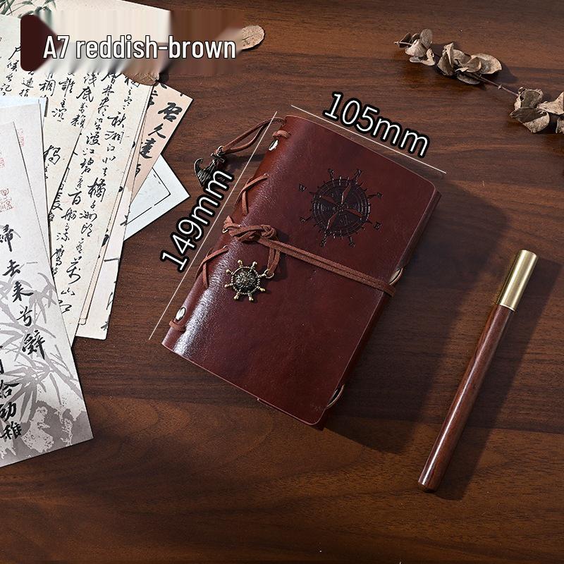 

Retro Pirate Nautical Travel Diary: Leather Loose-Leaf Journal with Strap 80 Blank Cowhide Sheets