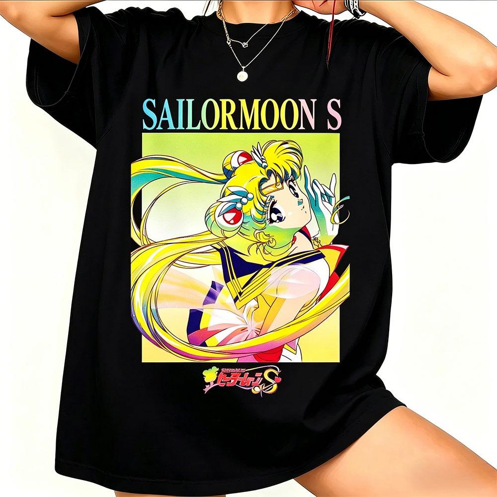 2026new American Retro Cotton Shortsleeved Tshirt With Sailor Moon Print Suitable For Both Unisex And Unisex Casual Street Style