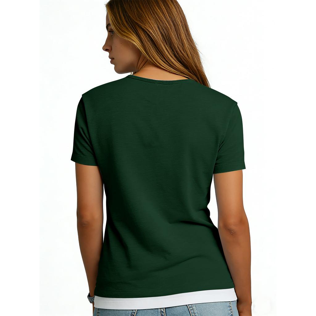 Women's Casual Color V-neck Short-sleeved T-shirt With Decorative Buttons.