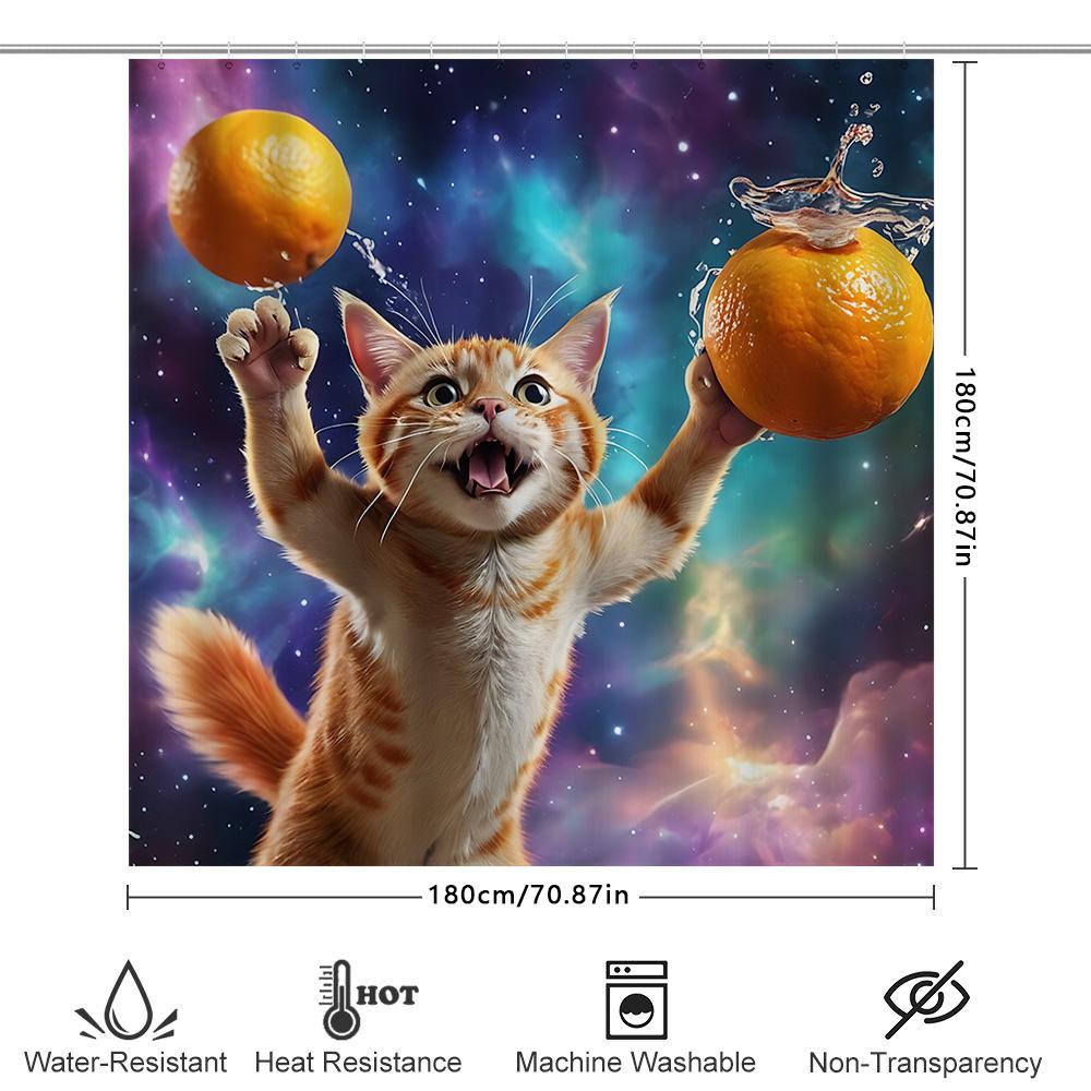 Cute Asian Cat Shower Curtain With Vibrant Orange Design - Perfect For Home Decor And Adding A Fun Touch To Your Bathroom
