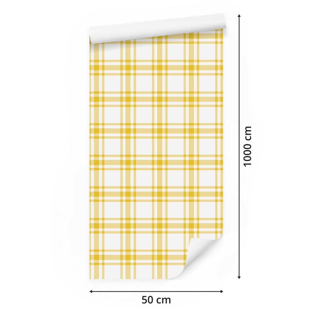 Yellow Cream Checkered Wallpaper for Living Room and Bedroom 50x1000