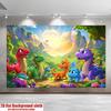 Cute Cartoon Dino Tapestry, Rainbow Mountain & Jungle Wall Hanging, Bright Prehistoric Animal Wall Decor for Kids Room