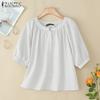 ZANZEA Women Casual Round Neck Loose Summer Short Sleeve Blouse