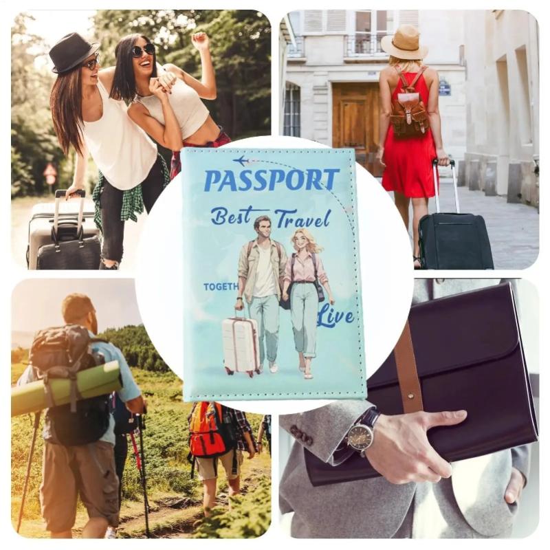 Trendy Print Men Women Passport Cover PU Leather Passport Holder Flight Ticket Holder Travel Passport Wallet ID Card Holder