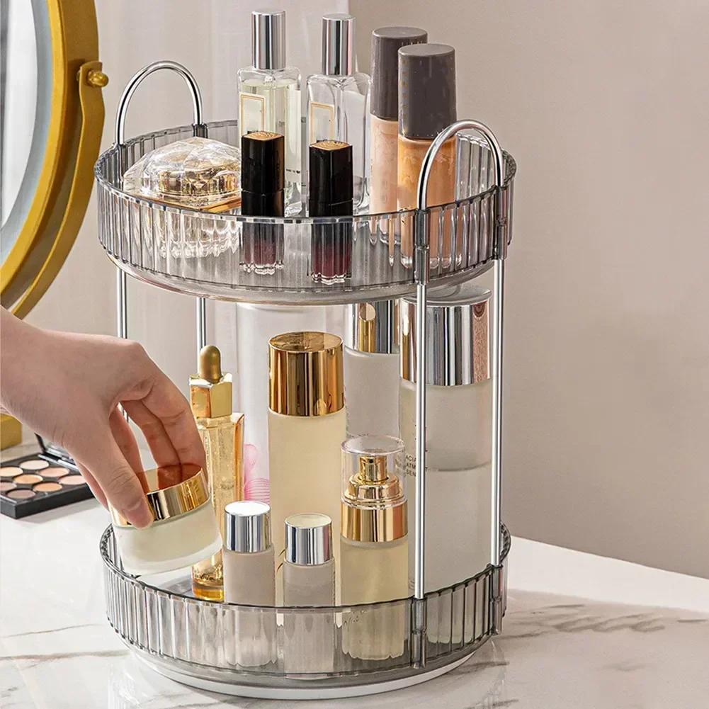 360° Rotatable Desktop Cosmetic Rack Bathroom Shelf Large-capacity Perfume Aromatherapy Skin Care Product Storage Rack Organizer