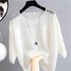 Fashion Hollow Out Silk Knitted Blouse Spring Summer Women Shirts White Thin Bottoming Sling O Neck Tops Streetwear Womens Clothing 13686