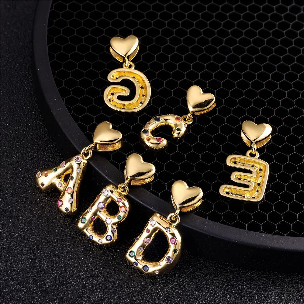18K Gold-Plated Zircon Necklace with Cross and Colorful Letter Pendants