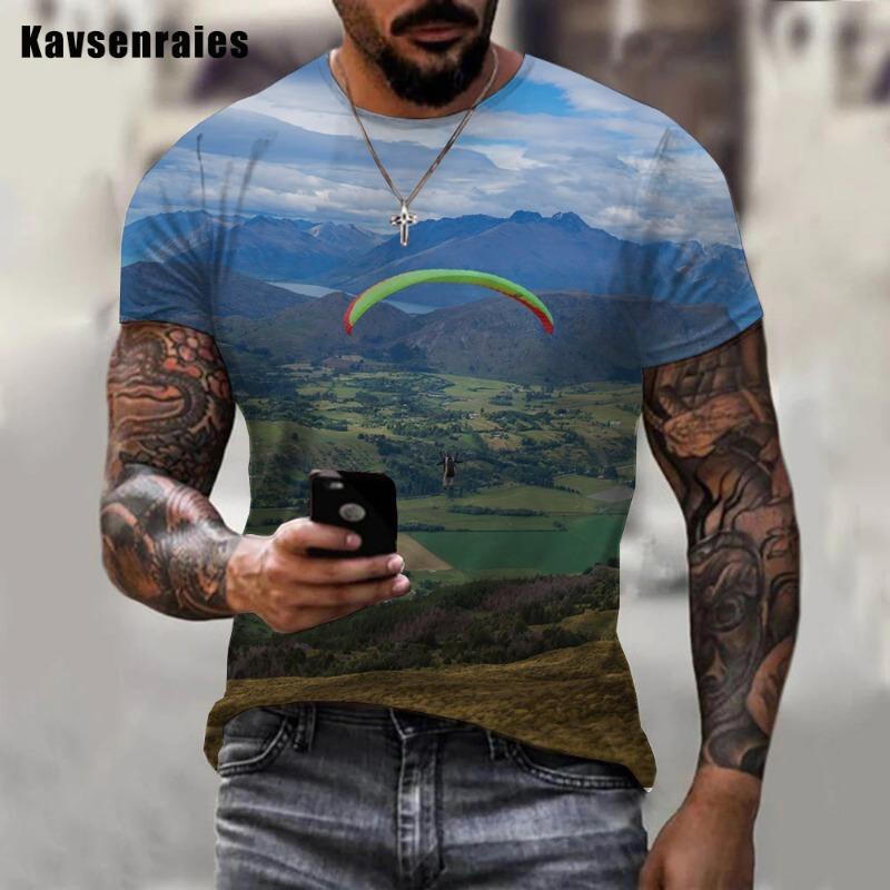 Paragliding Printed 3D T-shirt 2022 Fashion Summer Cool Extreme Sport Streetwear T Shirts Boy Girl Oversized Tops