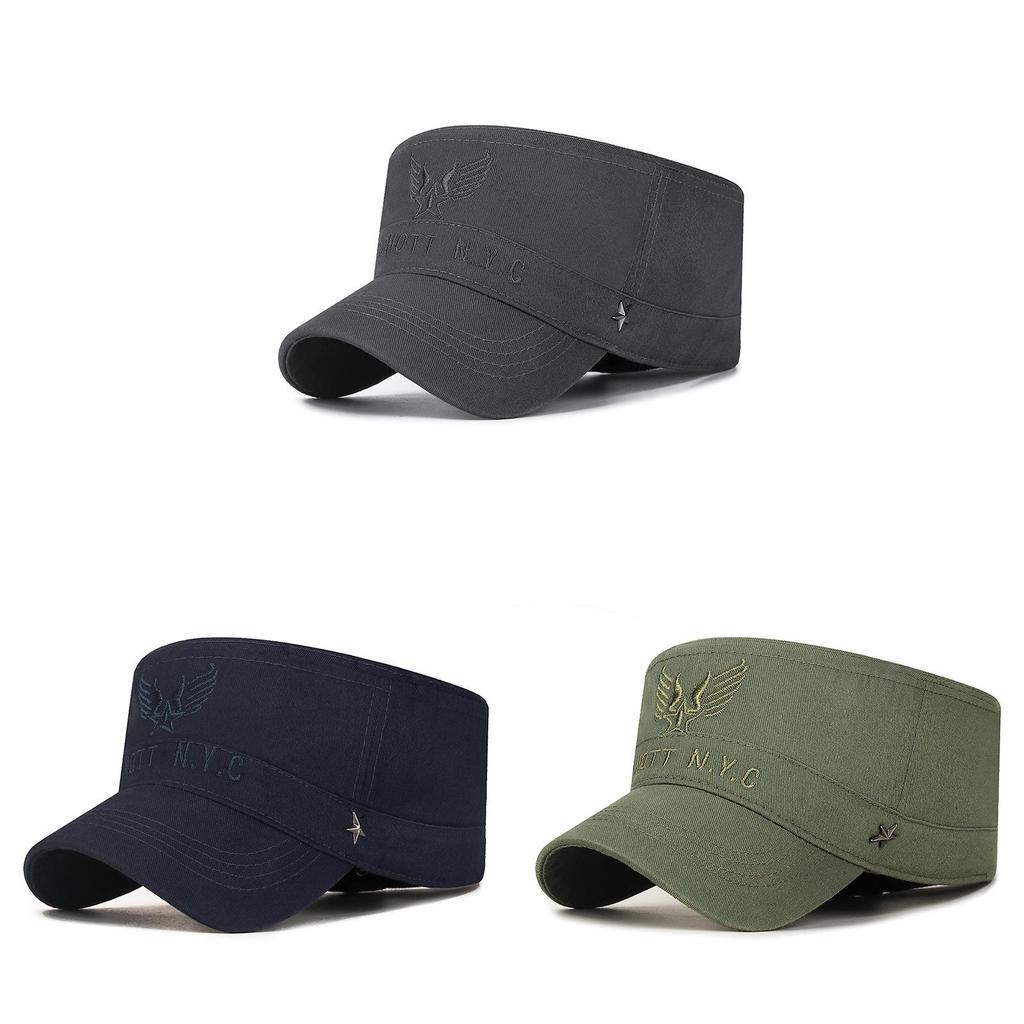 Cotton Flat Cap With Embroidered Letters For Outdoor Sun Protection And Casual Style
