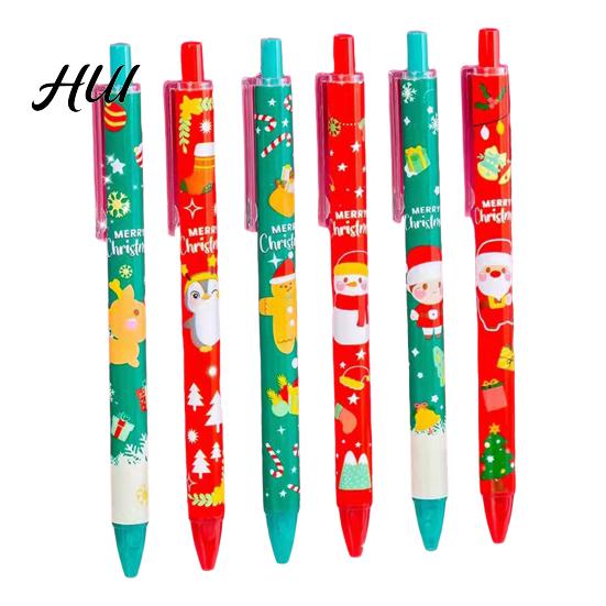 Christmas Season Gift Pen 6Pcs Gel Pens Various Festive Patterns Push-Type Joyful Writing Tool Stationery Supplies Party Favors Tree Design