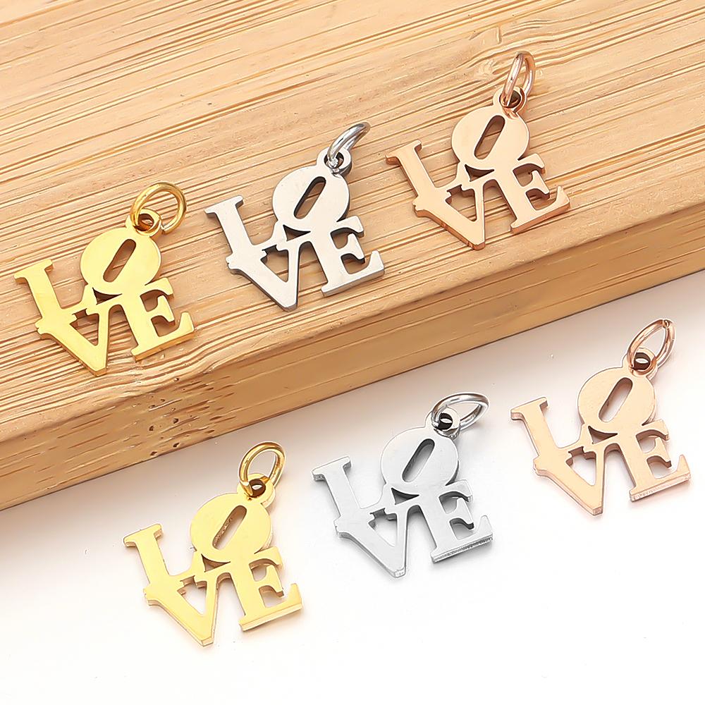 2pcs/Lot Polish Letter Love Stainless Steel Charms for Jewelry Making Gold Color Metal Necklace Pendant DIY Bracelet Necklace