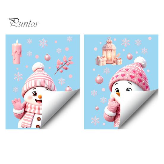 Party Atmosphere Wall Decorations Christmas Snowman Static Glass Stickers, Decorative Pink Decals, Waterproof PVC Creative Gift for Friends