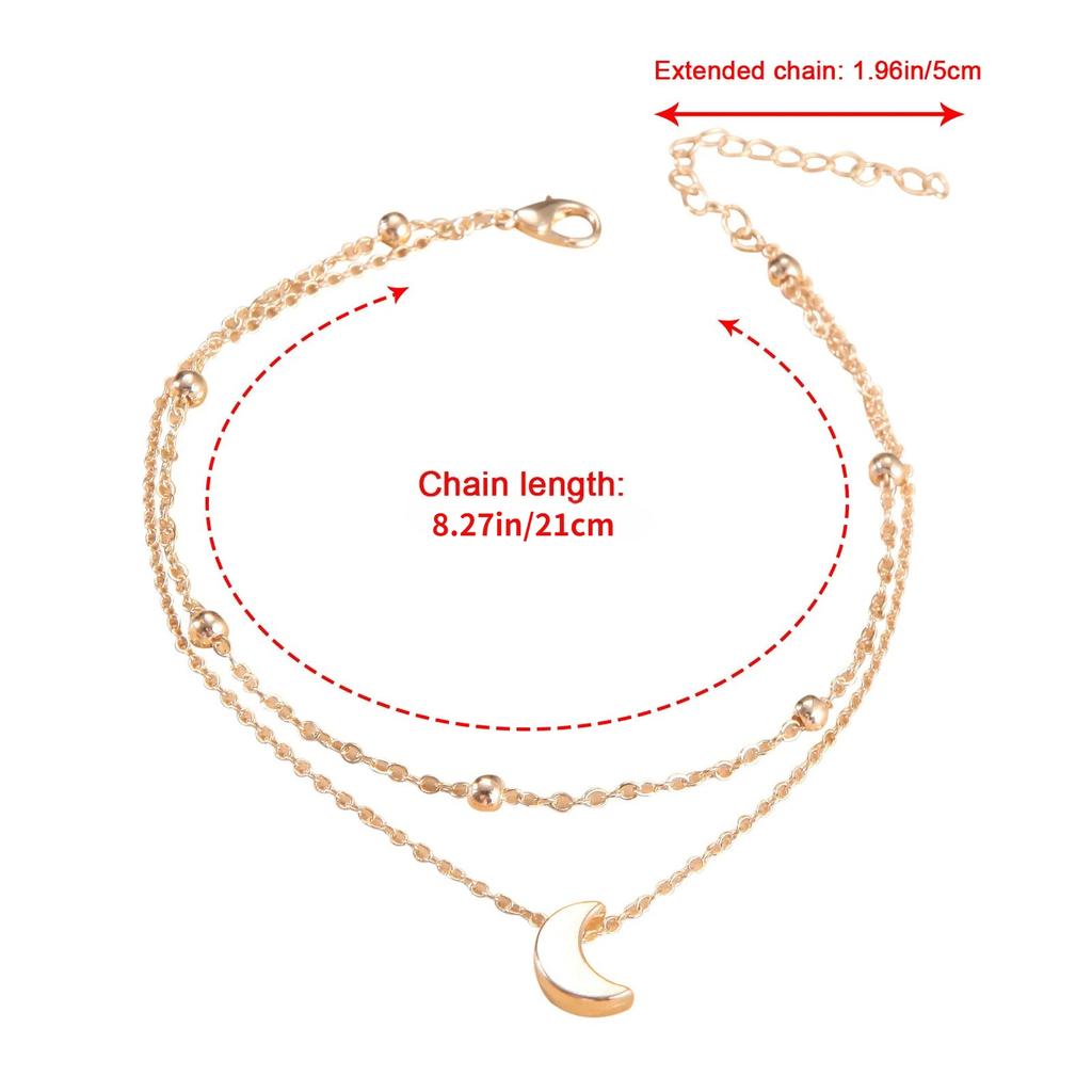 Moon Double-layer Foot Chain Home Fashionable and Simple Foot Accessories Geometric Crescent Moon Beaded Multi-layer Foot Chain