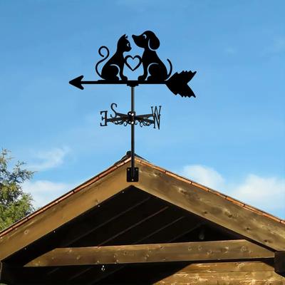 Dog Cat Silhouette Garden Weathervane Pet Lover Gift Outdoor Wind Direction Indicator Metal