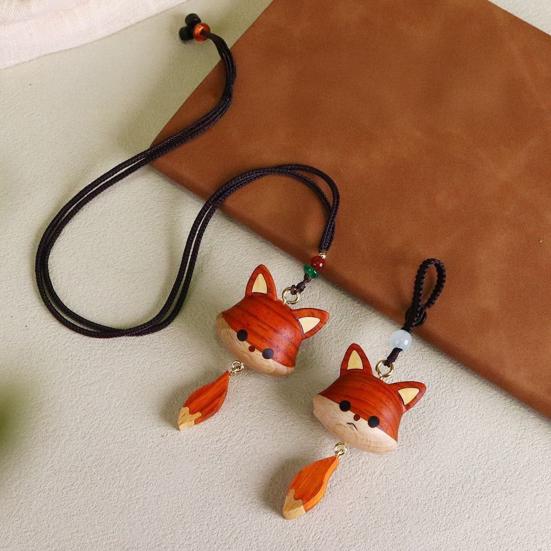 Hand-Carved Wooden Fox Pendant Keychain Cute Animal Design Phone Keys Bag Charm Eco-Friendly Gift Accessory